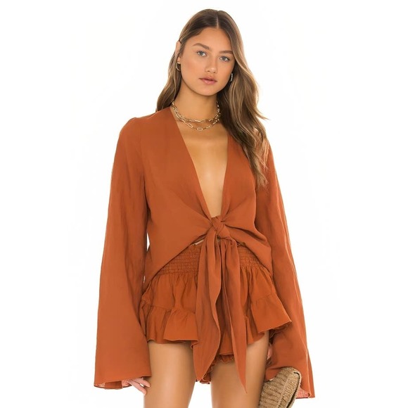 Caroline Constas Other - Caroline Constas Dune Cover Up in Rust Size Large Kimono Long Sleeve Front Tie